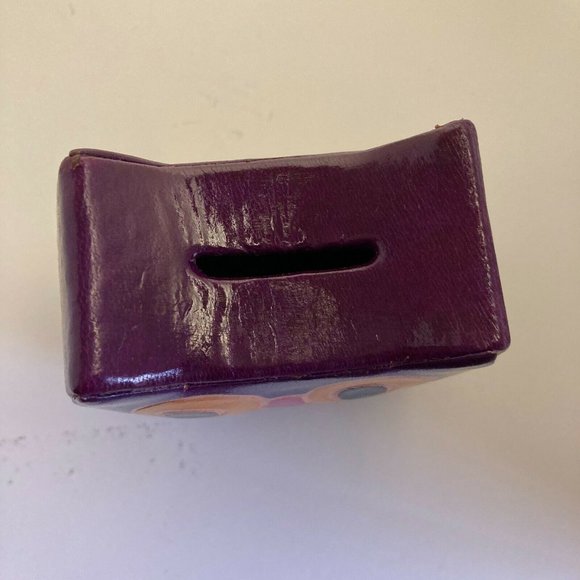 🦉 Painted Leather Owl Snap Coin Purse Purple - Picture 6 of 8